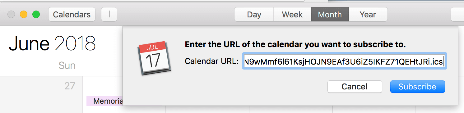 Add the Canvas calendar feed URL to Apple's calendar subscription.