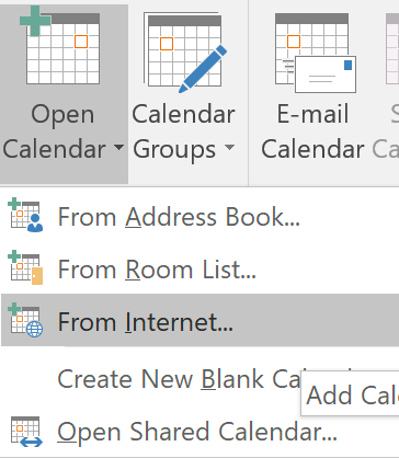Open a Calendar from the Internet in Outlook.