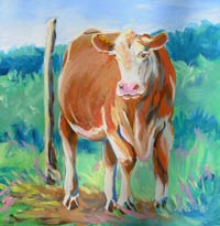 © Pam Van Londen 2008 Alabama Cow 8x8x1 in oil on clayboard
