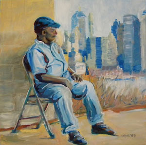 © Pam Van Londen 2009, Man Resting in NYC, 8x8x1 on oil on claybord