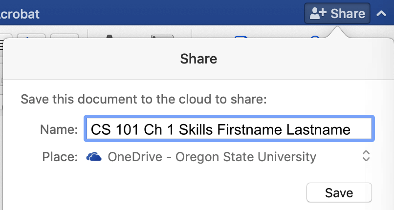 Save the file to the cloud before sharing.