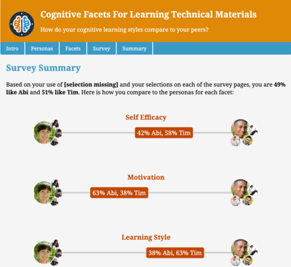 Cognitive Facets for learning technical materials