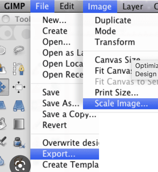 Gimp Resize and Export menus