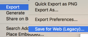 Photoshop Save for the Web menu