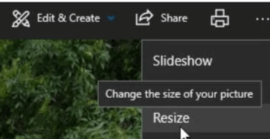 Windows Photos Resize menu