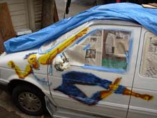 Day 1 of the Art Car (van) painting progress.
