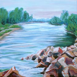 © Pam Van Londen 2007 Willamette River 1 acrylic on canvas on 12 x 12 x 1 canvas