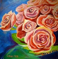 © Pam Van Londen 2008 Birthday Roses 8x8x1 in oil on gessoboard