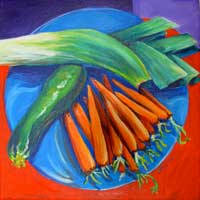 © Pam Van Londen 2007 Leek, Zuch, and Carrots acrylic on canvas on 12 x 12 x 1 canvas