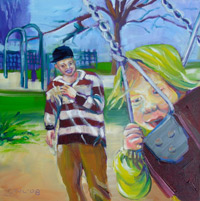 © Pam Van Londen 2007 Martin and LoraLee Swinging 1 oil on gessoboard on 8 x 8 x 1 canvas