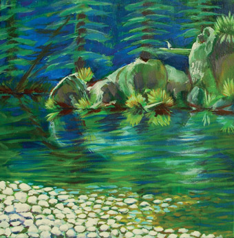 © Pam Van Londen 2007 Smith River 2 acrylic on canvas on 16 x 16 x 1 canvas