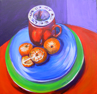© Pam Van Londen 2007 Tea and Satsumas 1 acrylic on canvas on 12 x 12 x 1 canvas