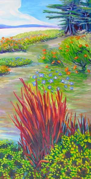 © Pam Van Londen 2007 Anecortes Beach Garden 1 oil on canvas on 18 x 36 x 1.5 canvas