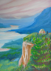 © Pam Van Londen 2007 Columbia Gorge Crown Point 2 oil on gessoboard on 5 x 7 x 1 canvas