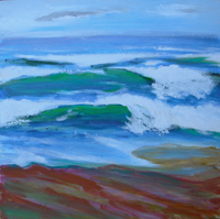 © Pam Van Londen 2008 Coast Drama 2 Twin Waves, oil on 8x8-inch archival Claybord panel; unframed.