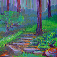 © Pam Van Londen 2009, Evening Forest, 8x8x1 on acrylic on canvasboard