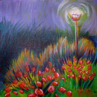 © Pam Van Londen 2007 Evening Tulips under the Lampost 1 acrylic on canvasboard on 8 x 8 x .5 canvas