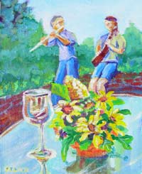© Pam Van Londen 2007 Harvest Music Festival Gumbo, Glass, and Flowers arylic on canvasboard on 8 x 10 x 1 canvas