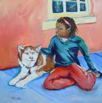 © Pam Van Londen 2008 Maya and a Husky.   Oil on 8x8-inch archival Claybord panel. Unframed. Purchase frame separately.