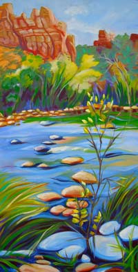 © Pam Van Londen 2008 Sedona 4 Oak Creek 18x36x1.5 in oil on gallery-edged canvas