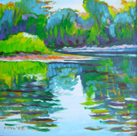 © Pam Van Londen 2008 Willamette River 3 8x8x1 in mixed media on gessoboard