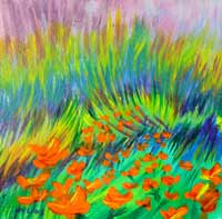 © Pam Van Londen 2007 Poppy Field 1 acrylic on canvasboard on 8 x 8 x .5 canvas