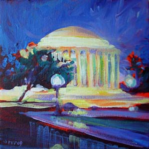 © Pam Van Londen 2009 Jefferson Memorial, Washington DC 8x8x1 in acrylic on canvasboard