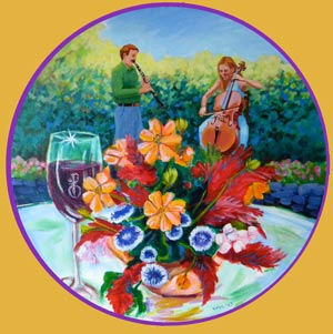 © Pam Van Londen 2009, Harvest Wine and Music, 16x16x1 on acrylic on round canvas