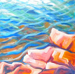 © Pam Van Londen 2009, Odell Lake Edge 1, 8x8x1 on oil on claybord1