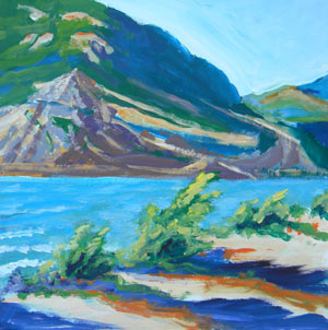 © Pam Van Londen 2009, Columbia River from Viento Park 1, oil on 8x8-inch archival Claybord panel; unframed.