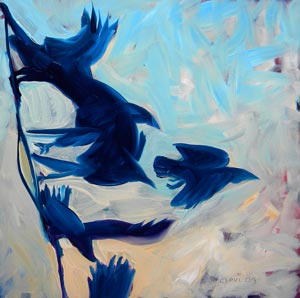 © Pam Van Londen 2009, Crows leaving 2, oil on gessobord, 8x8x1 