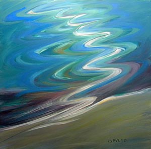 © Pam Van Londen 2009,  Molalla River Shore 1, oil on clayboard,  8x8x1 