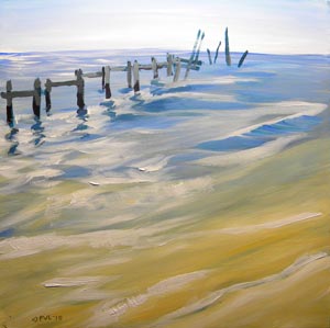 © Pam Van Londen 2009,  Navarre Beach 5, oil on clayboard,  8x8x1 