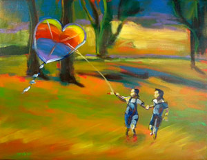 © Pam Van Londen 2010 "The Kite Flyers" acrylic on 18x14-inch gallery-edged canvas.