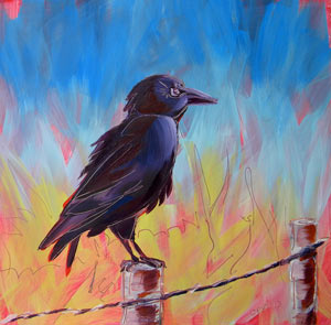 © Pam Van Londen 2010,  Crow in the Grass 1, oil on claybord,  8x8 