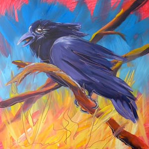 © Pam Van Londen 2010,  Crow in the Grass 5, oil on claybord,  8x8 