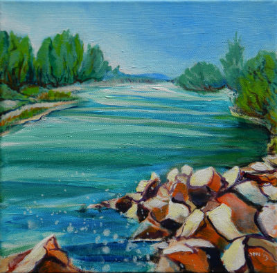 Willamette River 1.2. 12x12x.5 gallery-edged acrylic painting